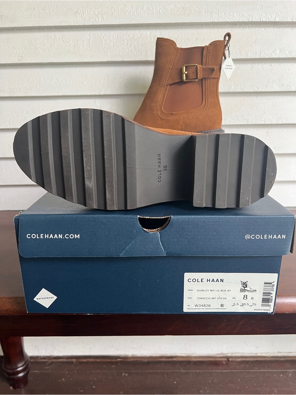 Cole Haan Brown Suede Chelsea Boot with Buckle - Picture 2 of 6